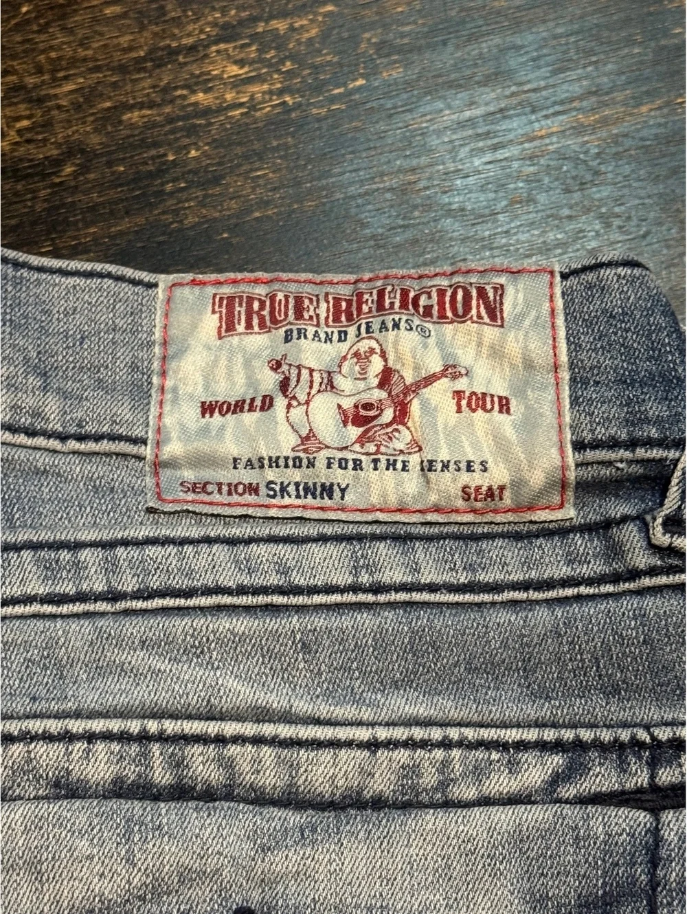 True Religion Section Moto, light wash with distressing